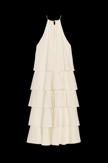 VESTIDO HALTER VOLANTES ZW COLLECTION - Vainilla de Zara