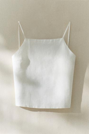 Zara LINEN STRAPPY TOP - Ecru