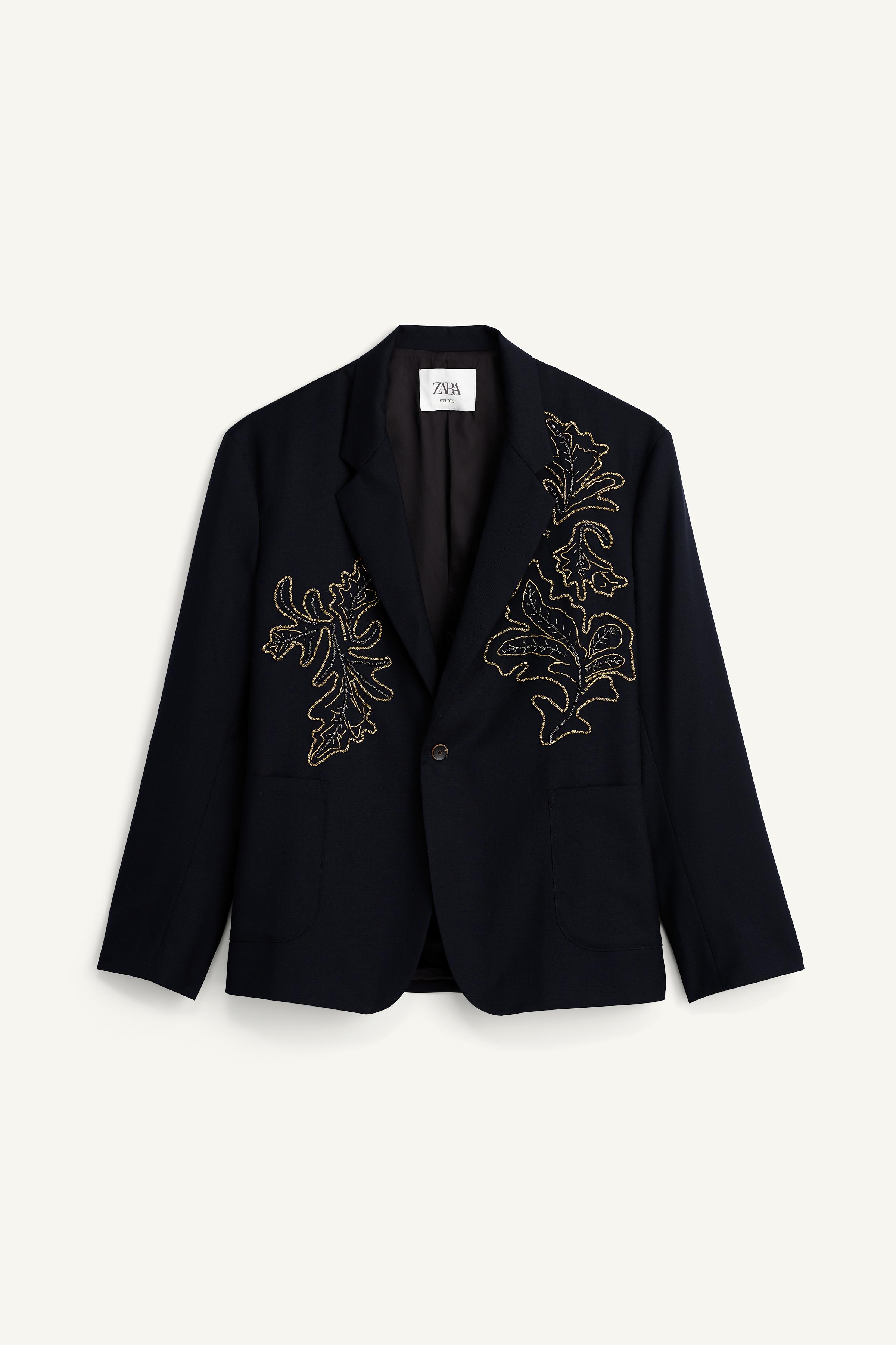 RELAXED FIT CONTRAST EMBROIDERED BLAZER