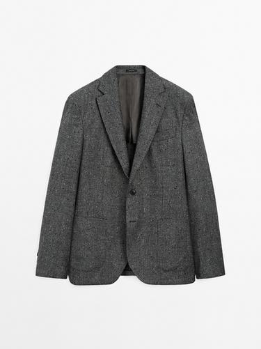 Zara Textured check wool blend blazer - Gray