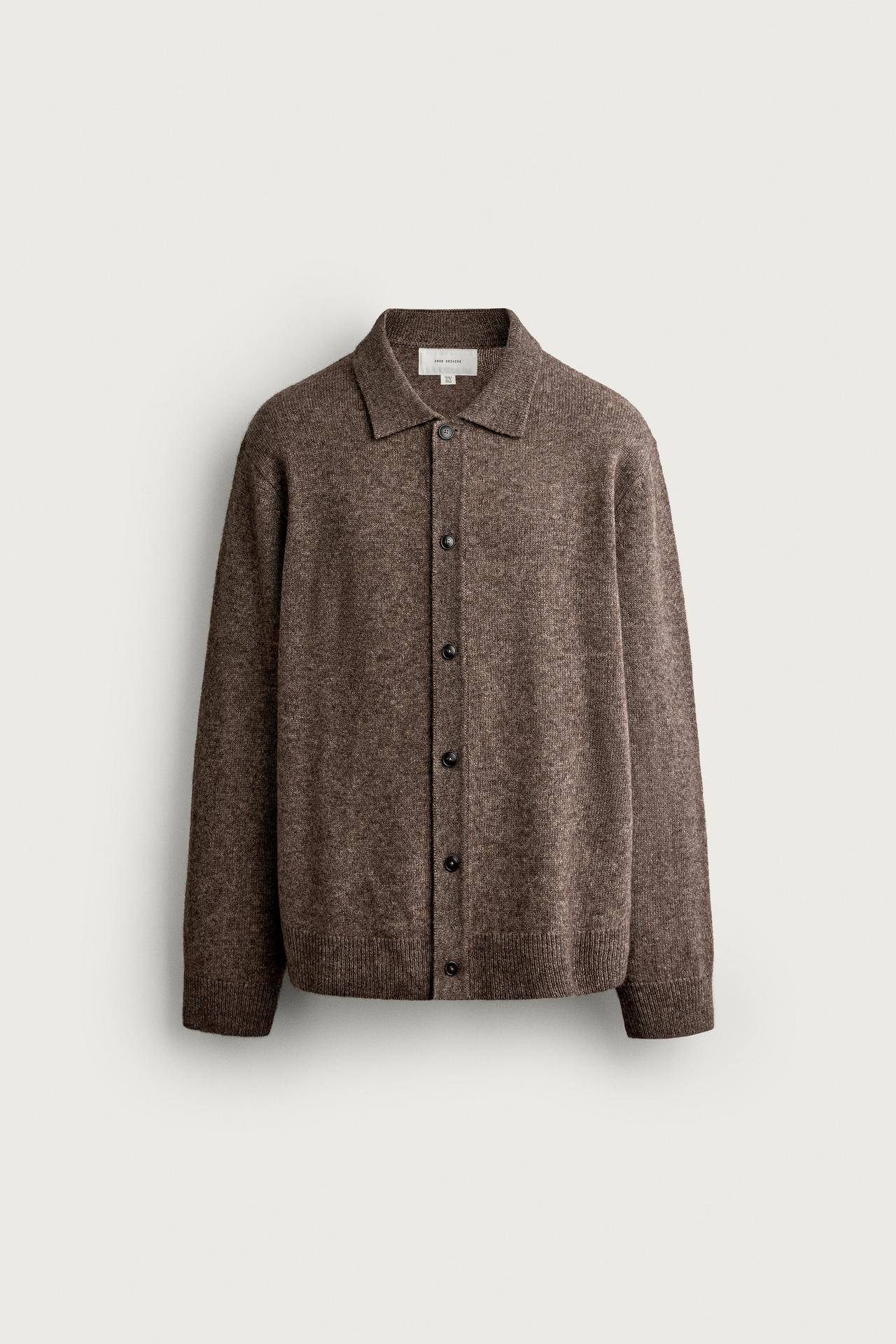 WOOL AND YAK BLEND KNIT OVERSHIRT — Brown / Taupe