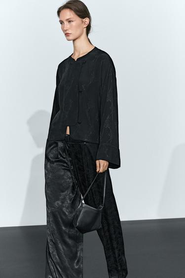 Wide-leg fluid pants with jacquard detail — Black 2