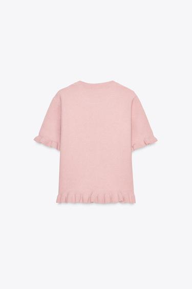 PULL EN MAILLE MANCHES COURTES ET VOLANTS - Rose pastel de Zara - Image 5