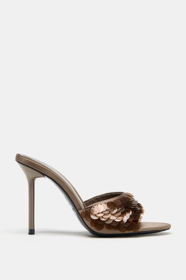 Zara 亮片高跟涼鞋 - 暗灰褐色