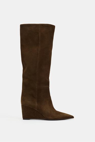 BOTA CUÑA SERRAJE - Marrón de Zara