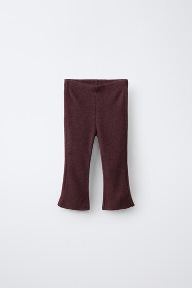 بنطلون محبوك واسع بأشرطة ملمس ناعم - عنابي داكن الخاص بـ Zara