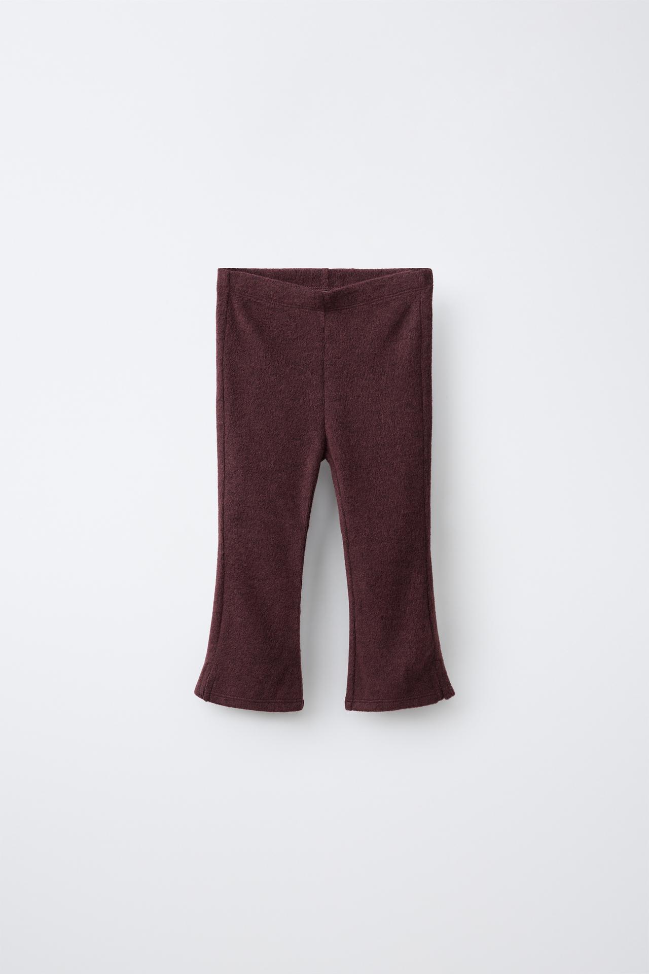 SOFT TOUCH BOW FLARE KNIT PANTS — Dark burgundy