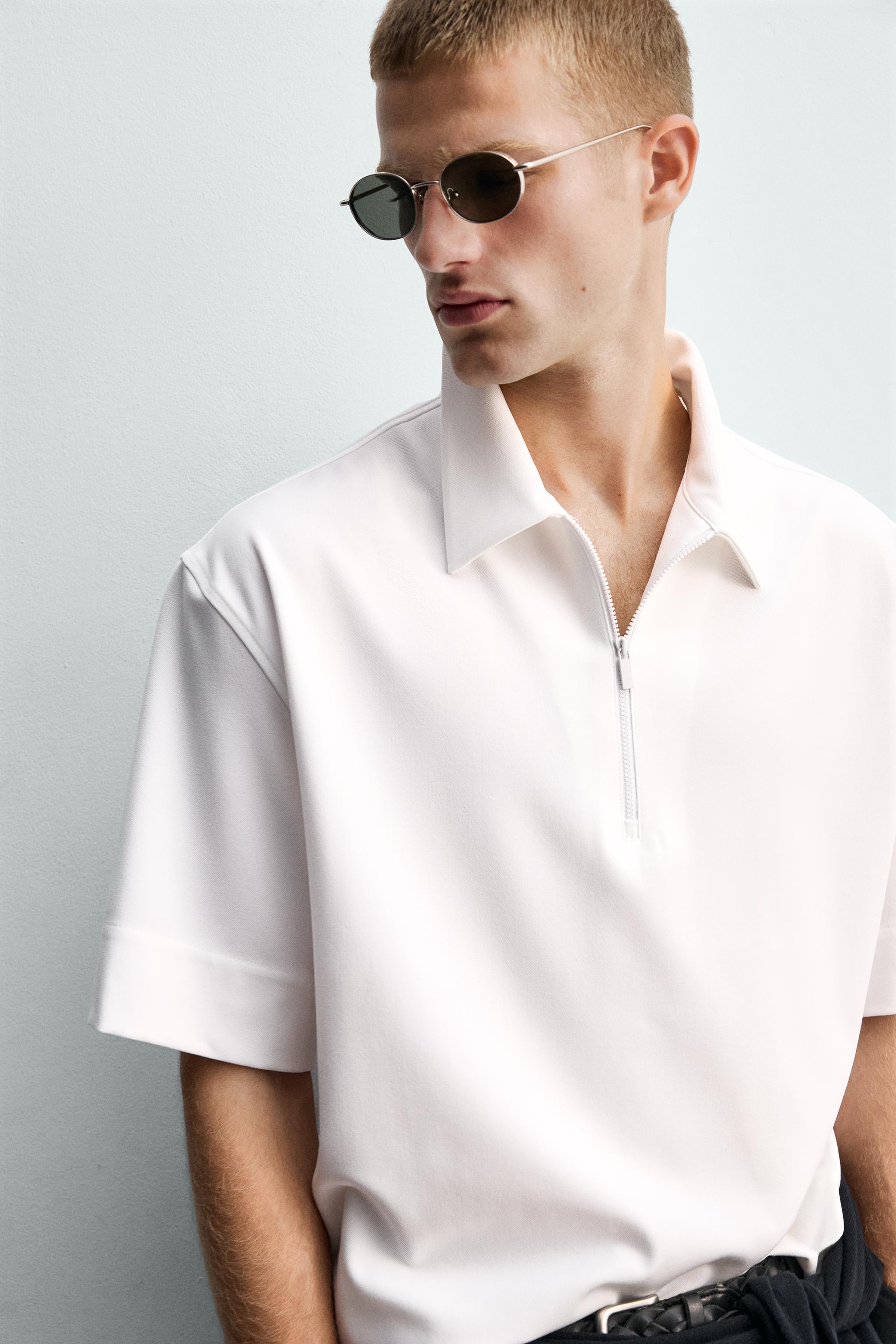TECHNICAL ZIP-UP POLO SHIRT - White | ZARA India