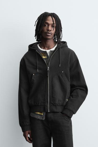 Zara HOODED PUFFER JACKET - Black