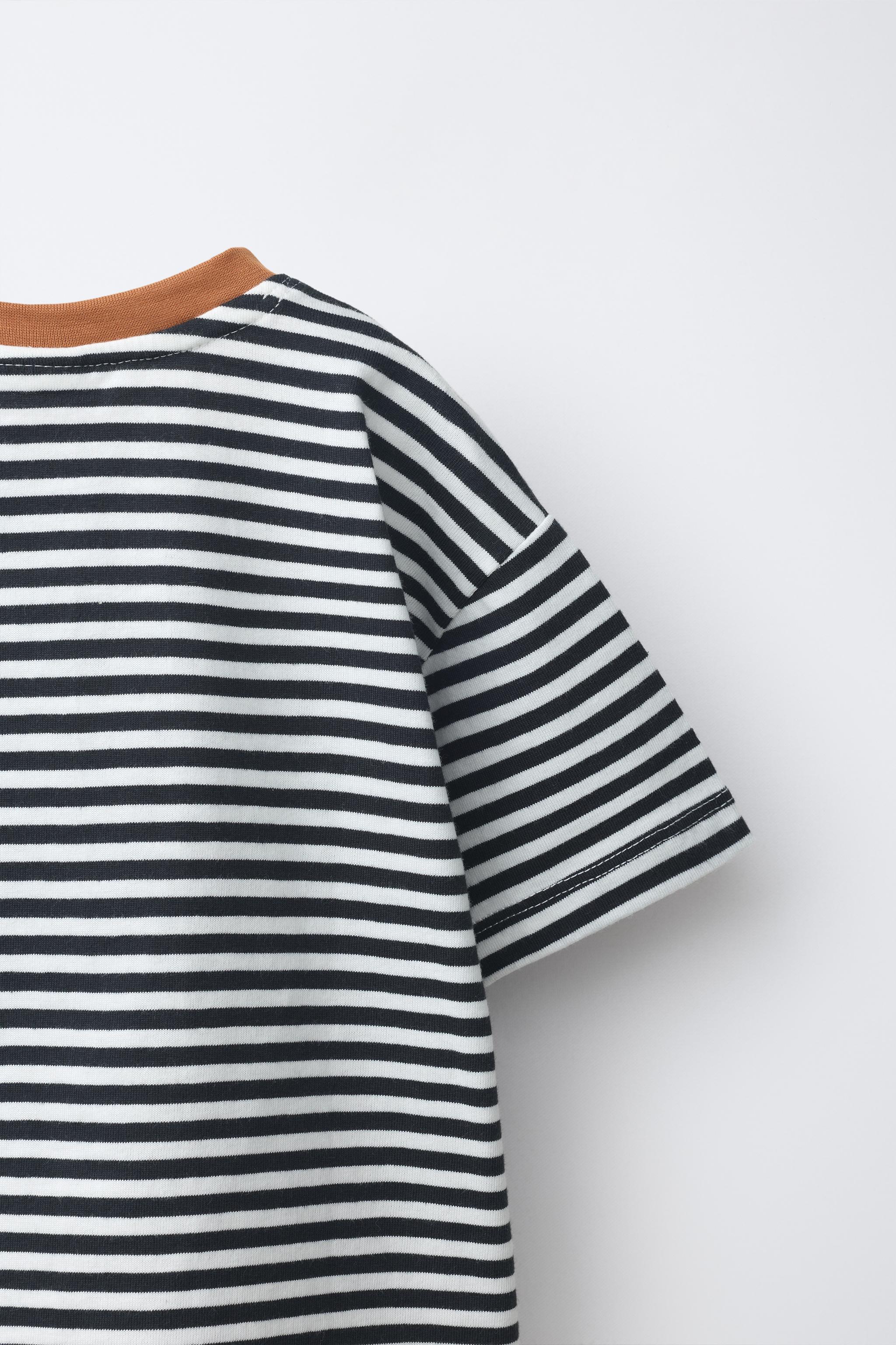 Детские футболки Zara CONTRAST NECK STRIPED T-SHIRT — фото 4
