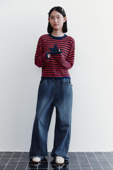 Zara 寬管牛仔褲 - 中藍色