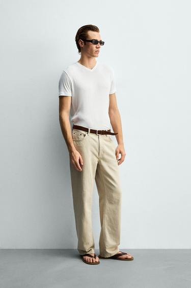 Zara VISCOSE TEXTURED V-NECK T-SHIRT - White - Image 0