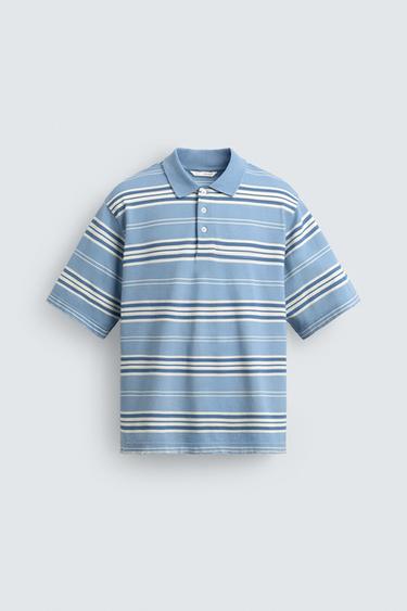 POLO BOXY FIT RAYAS - Azul / Blanco de Zara