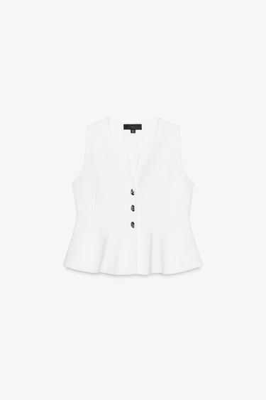 TOP EN MAILLE PÉPLUM - Blanc de Zara - Image 4