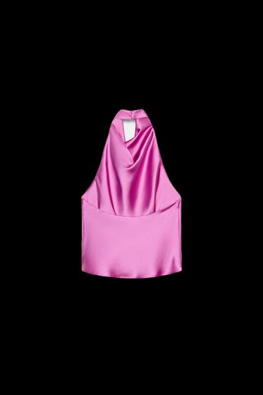 SATIN HALTER TOP - Pink / Lilac by Zara