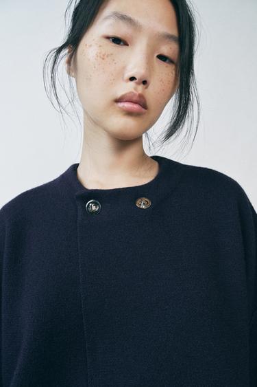 Zara KNIT JACKET WITH METAL CLOSURE - Navy blue