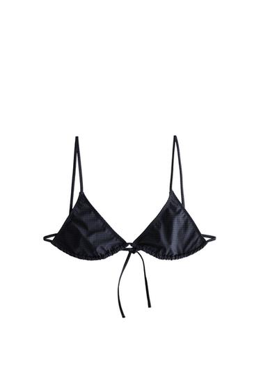 GINGHAM TRIANGLE BEACH BIKINI TOP - Blue by Zara