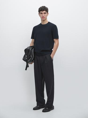 Camiseta punto manga corta algodón - Marino de Zara