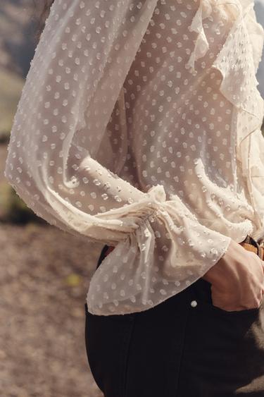 RUFFLED DOTTED MESH BLOUSE - Ecru by Zara - Image 4