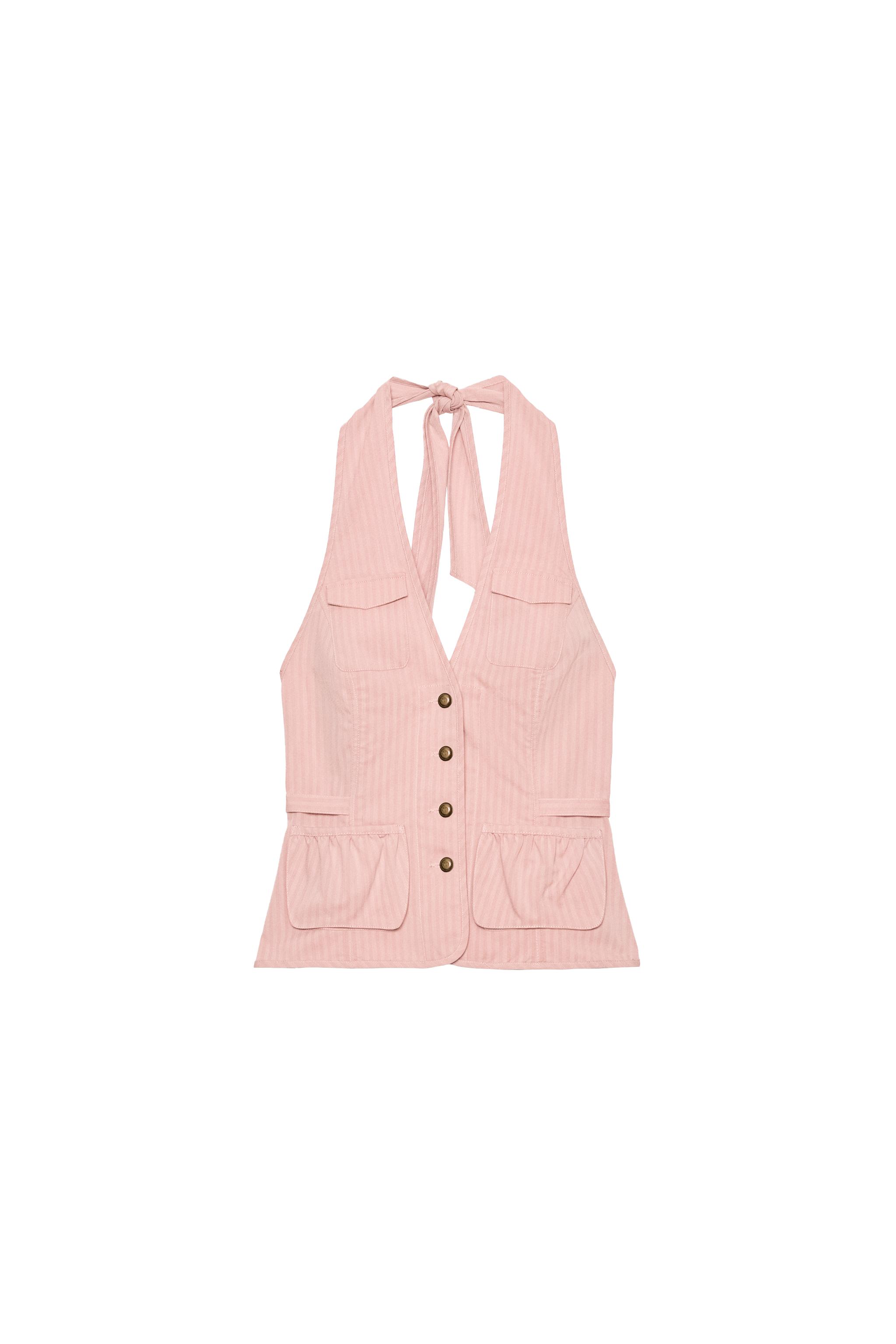 STRIPED HALTER TOP WITH POCKETS - Light pink | ZARA United States