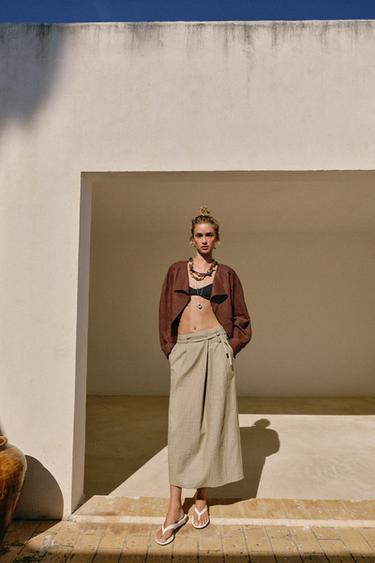 JUPE MI-LONGUE CEINTURE - Marron clair de Zara - Image 0