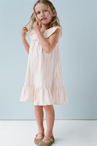 Zara SHIMMER STRIPE DRESS - Ecru