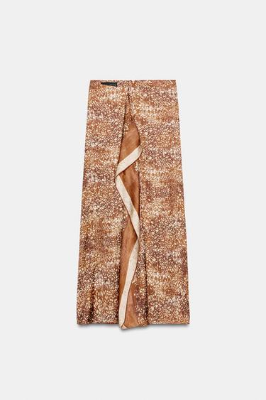 FALDA SATINADA ESTAMPADA VOLANTE - Khaki de Zara - Imagen 0