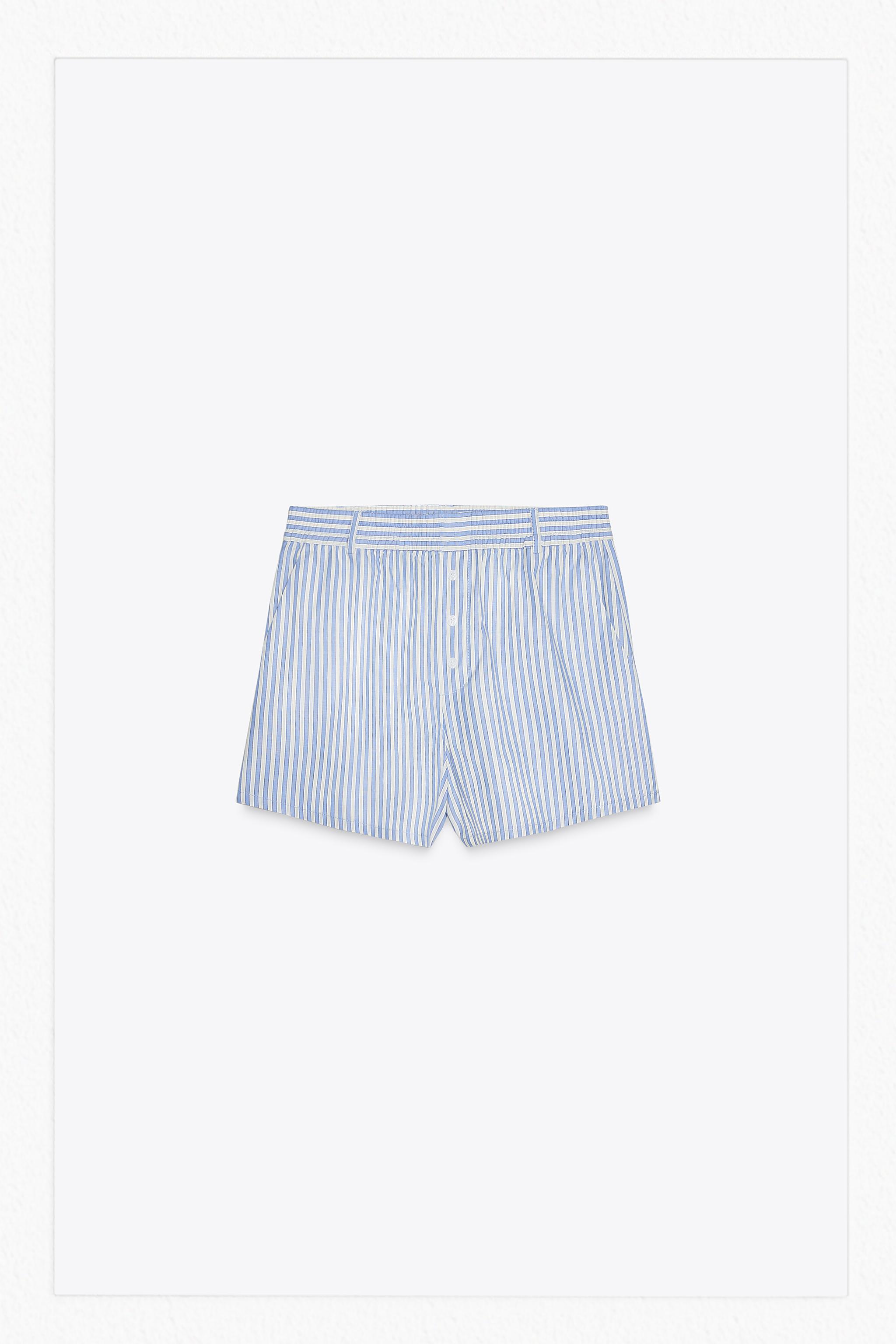 ☆ドイツ発*ZARA*新作*ストライプショートパンツ/BLUE☆ ストライプ柄ツイル地バミューダパンツ - 濃青 | ZARA Japan / 日本