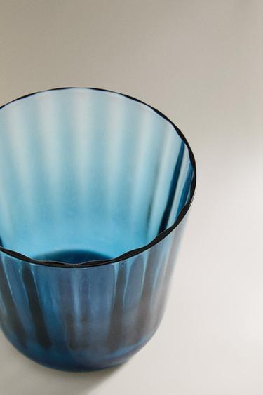 GLASS TUMBLER WITH LINE DESIGN - Blue by Zara - Image 2