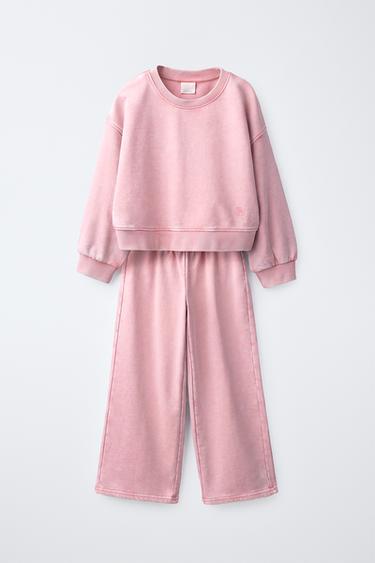 Zara WASHED-EFFECT SWEATSHIRT AND PANTS JOGGING SET - Pink