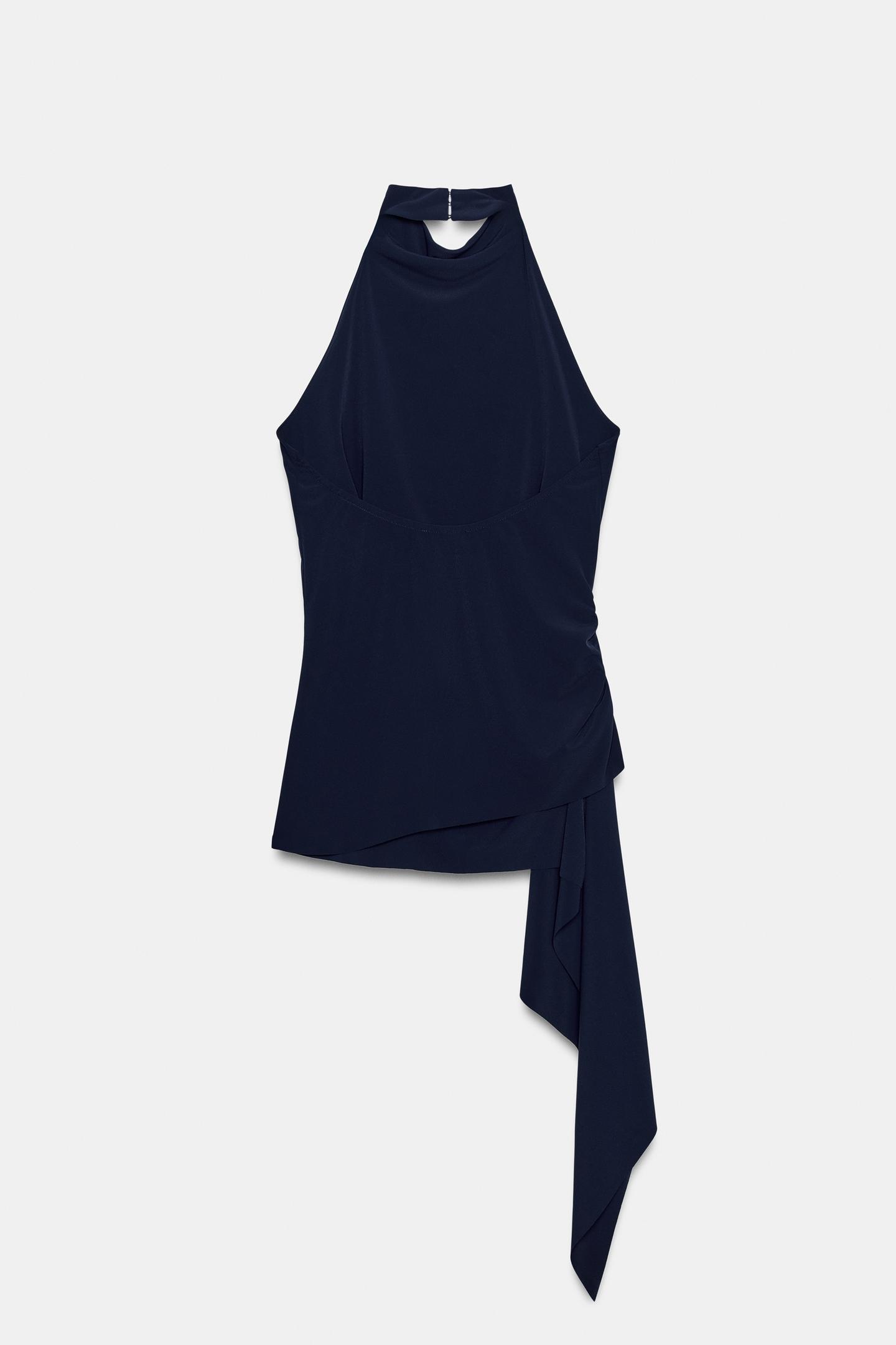 Женский топ Zara Halter Neck Top, цвет: Тёмно-синий — фото 7