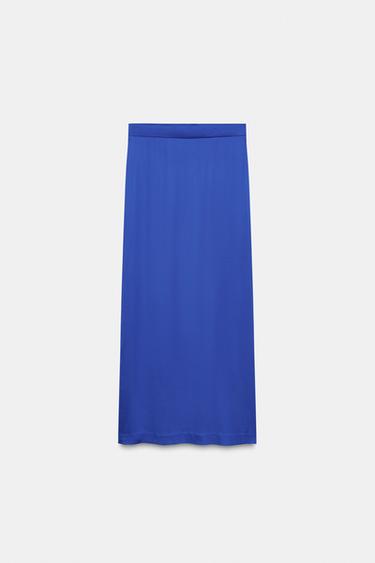 FALDA MIDI SATINADA ABERTURA - Azul tinta de Zara - Imagen 0