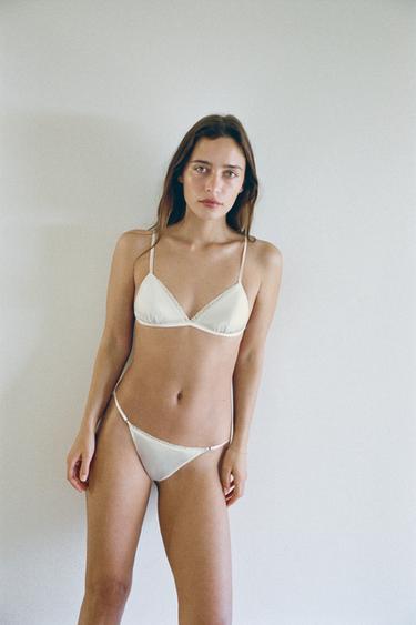 SILK LACE TRIANGLE BRA - Zara-ს Ecru - სურათი 0