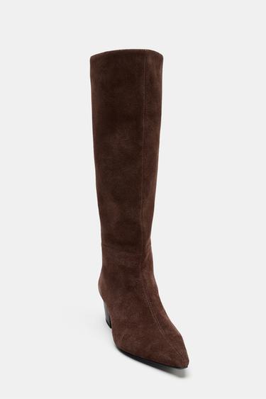 BOTTES COW-BOY EN CROÛTE DE CUIR - Marron de Zara - Image 3