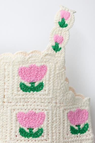 ROBE EN MAILLE CROCHET À FLEURS - Rose de Zara - Image 2