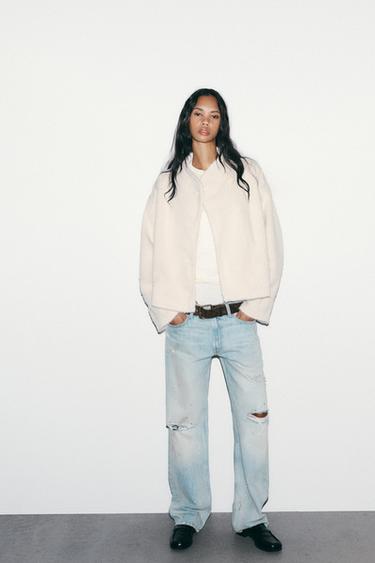 DOUBLE-BREASTED FAUX FUR JACKET - Ecru by Zara