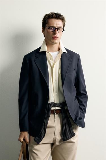 Zara 100% WOOL RELAXED FIT BLAZER - Dark navy