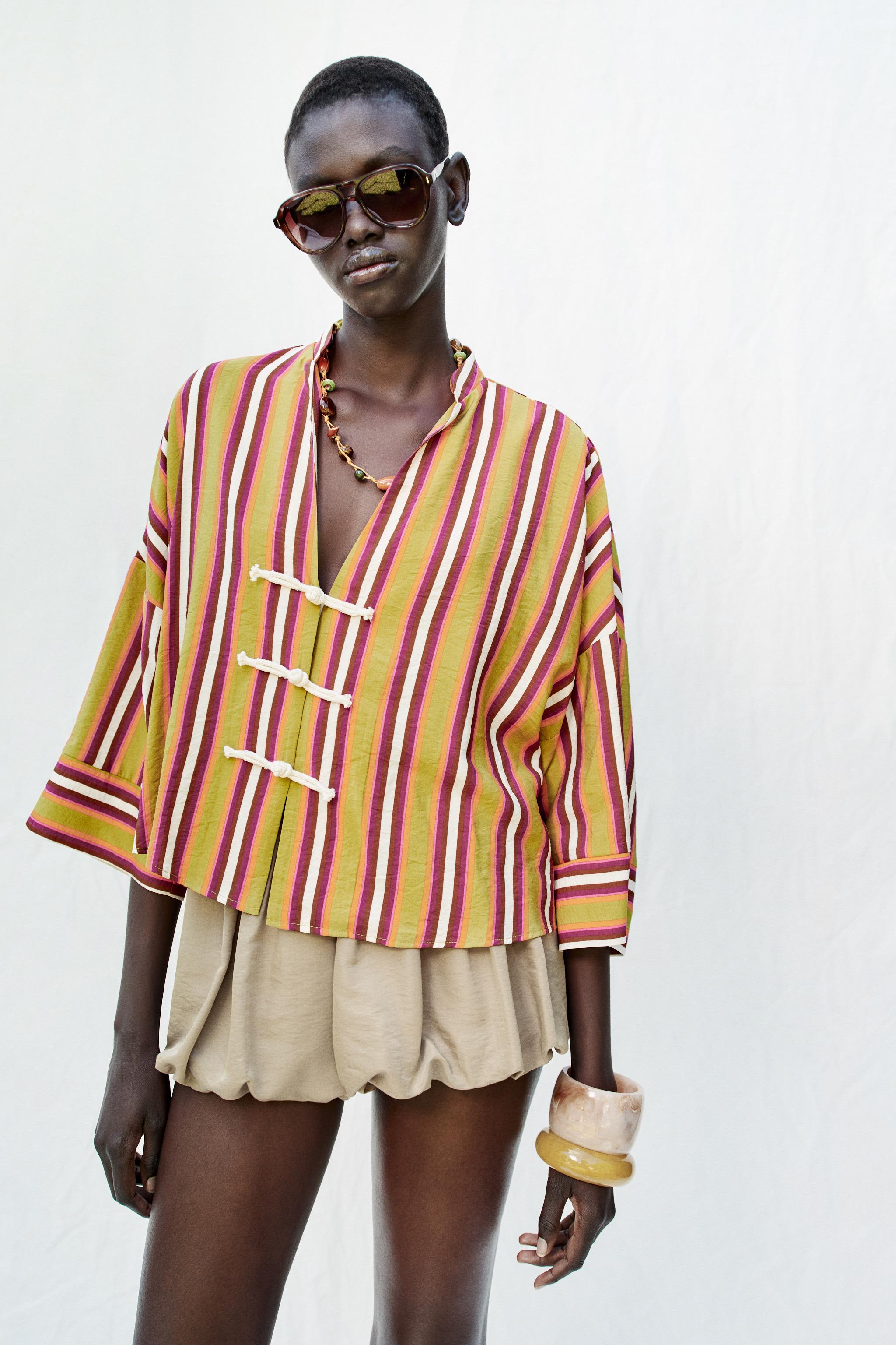 STRIPED FROG FASTENING SHIRT — Multicolored