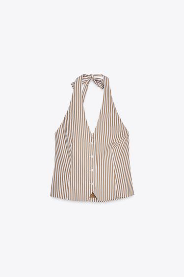 ТОП В ПОЛОСКУ С ГОРЛОВИНОЙ ХАЛТЕР — Коричнево-синий от Zara