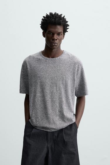 Zara STRIPED COTTON LINEN BLEND T-SHIRT - striped