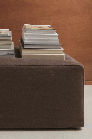 POUFFE WITH REMOVABLE WASHED LINEN COVER - Dark brown by Zara