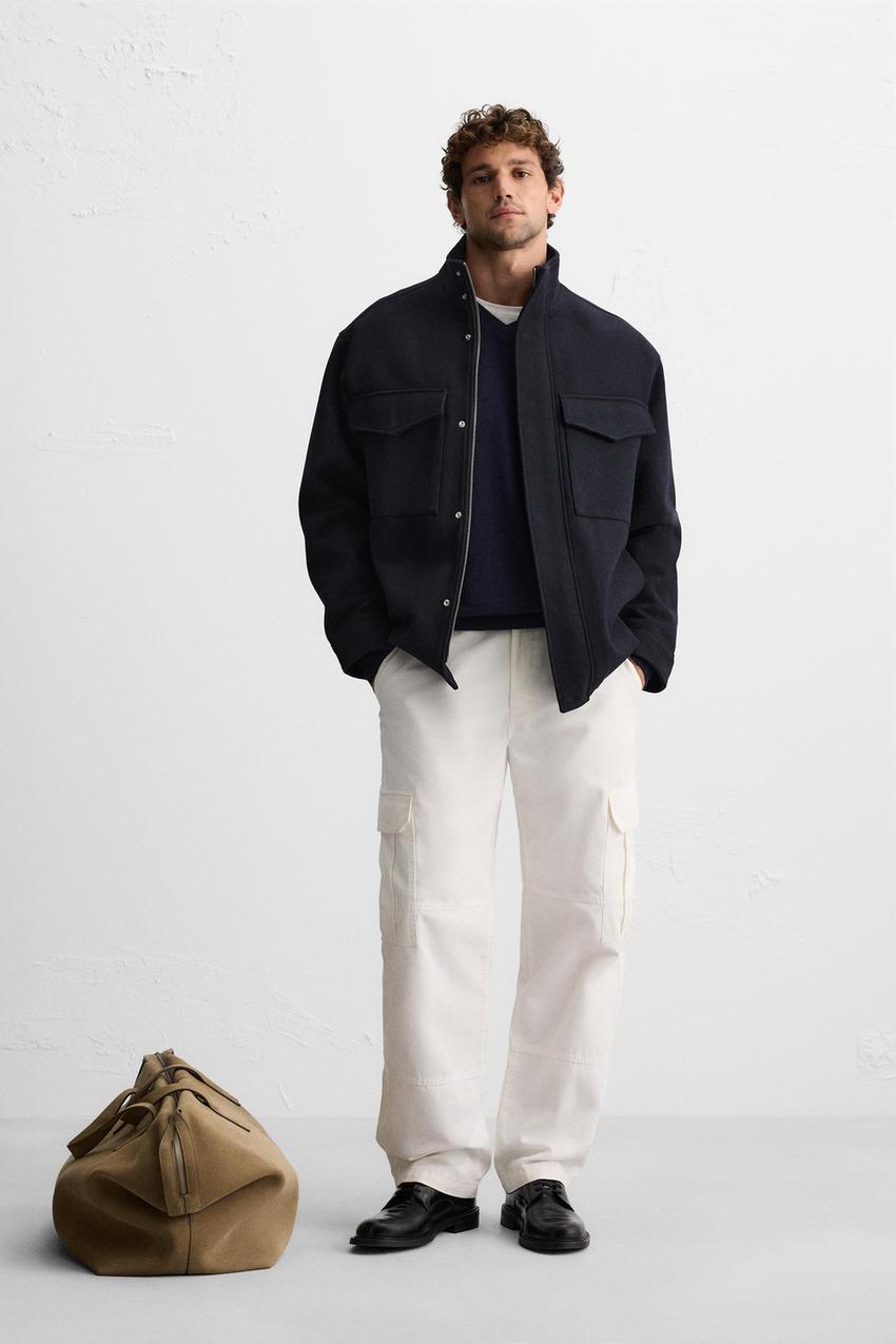 クロップド ウールブレンド コート - ネイビーブルー | ZARA Japan / 日本