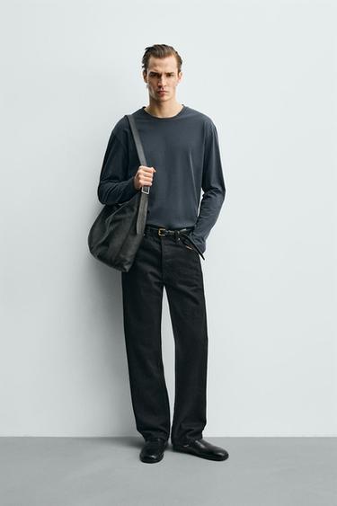 MERCERISED LONG SLEEVE T-SHIRT - Dark grey by Zara