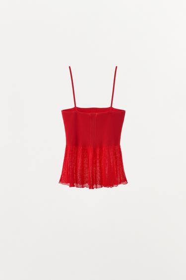 CONTRAST RIB KNIT TOP WITH RUFFLES - Red by Zara - Image 3