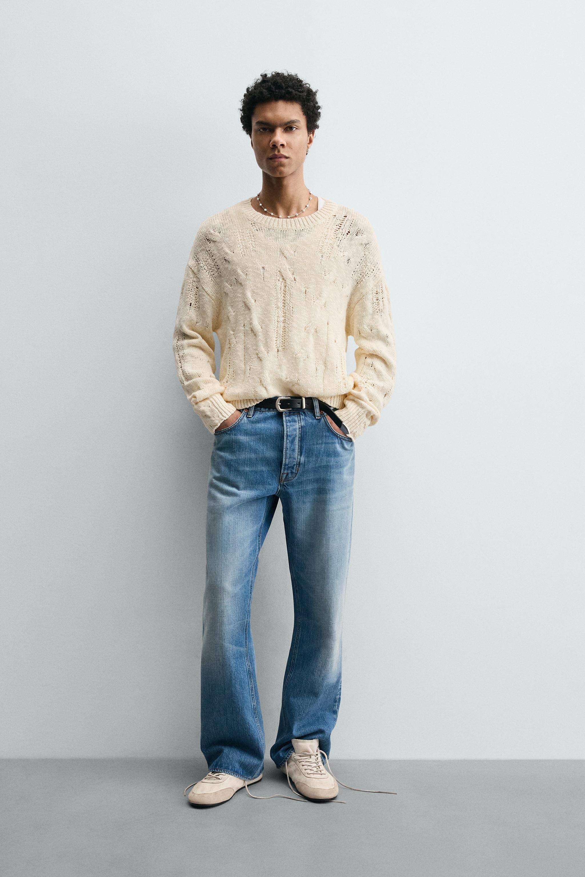 透かし編みケーブルニットセーター - オフホワイト | ZARA Japan / 日本