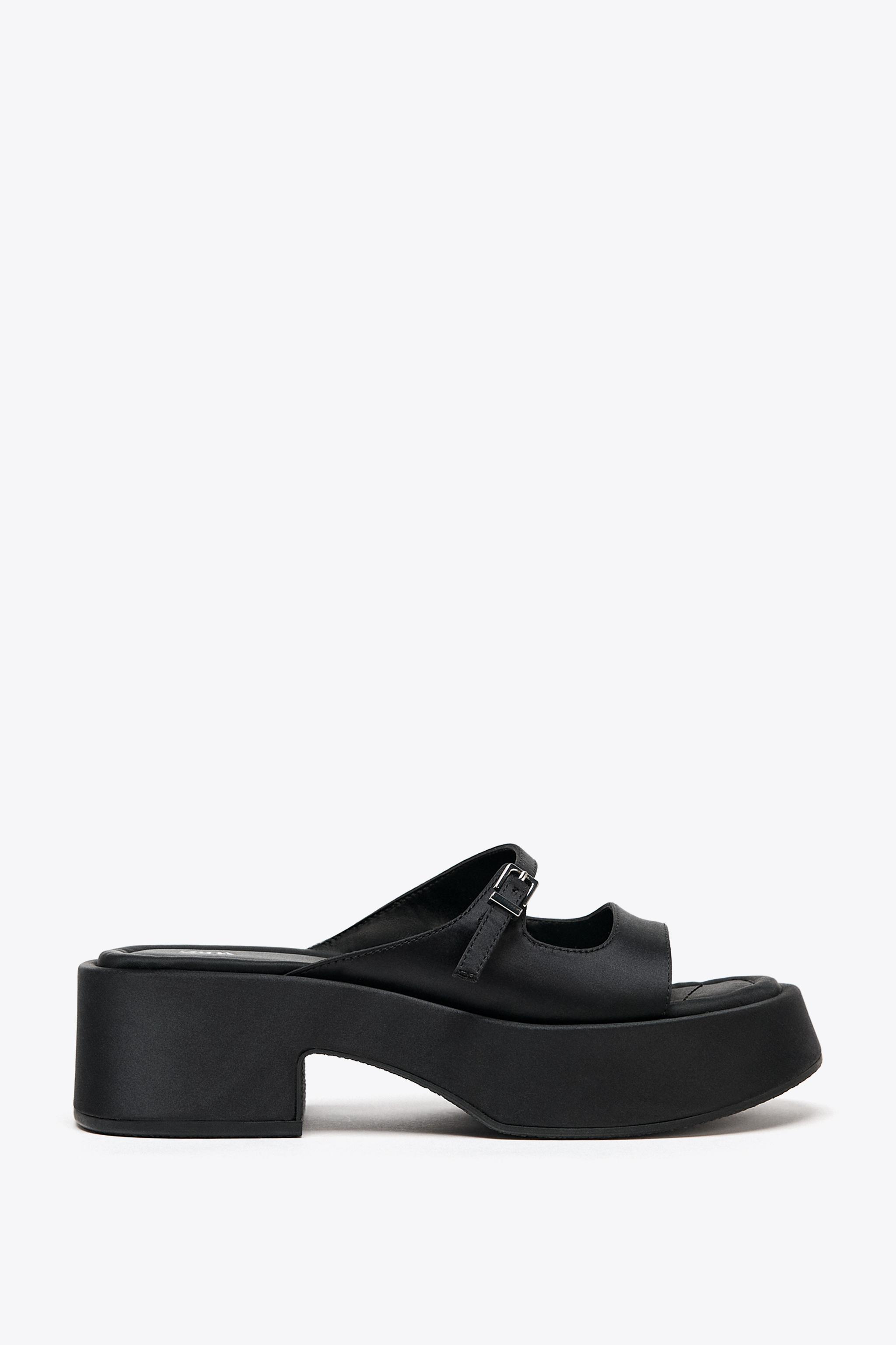 リボン付きブラックプラットフォームヒール リボン プラットフォーム サンダル - ブラック | ZARA Japan / 日本