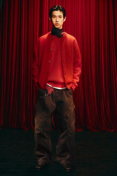 릴랙스 핏 텍스처 가디건 - Zara 레드