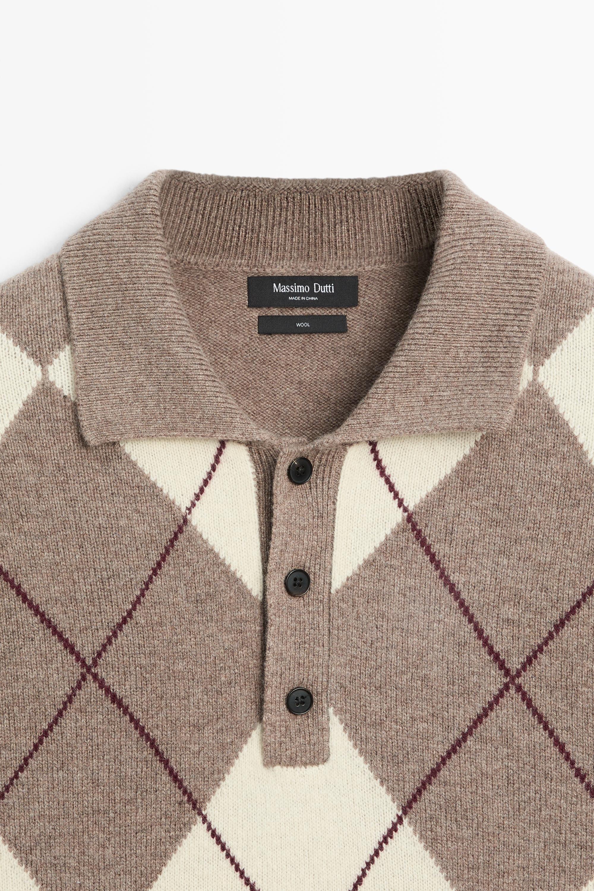 Diamond knit polo sweater