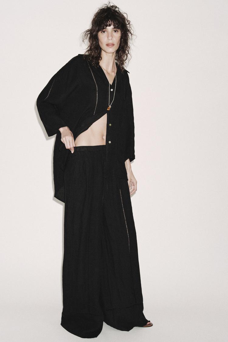 PANTALON LARGE 100 LIN COLLECTION ZW Noir ZARA Belgique