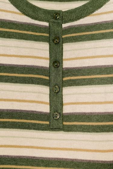 STRIPED KNIT JUMPER - ecru/khaki by Zara - Image 7